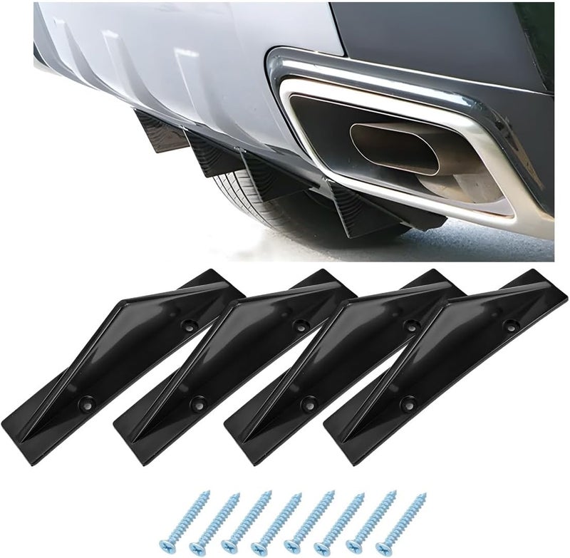 KVAEY 4 PCS Car Rear Lower Bumper Wing Lip Diffuser, Shark Fin Vehicle Spoiler Wing Rear Bumper Decoration, Universal Spoiler Fin Protector with Screw for Cars Trucks SUVs (Curved Black) - Image 1